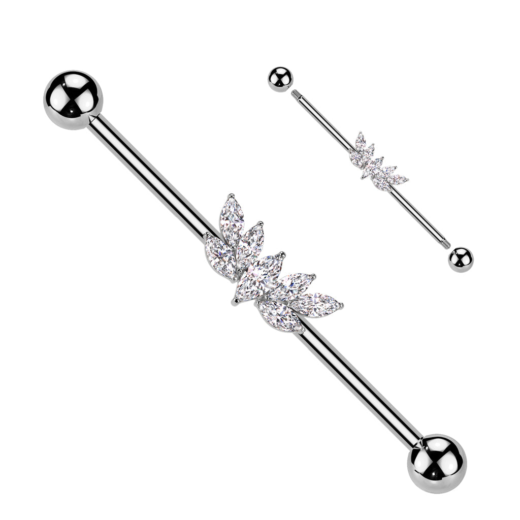 Marquise CZ Fan Industrial Barbell - Silver