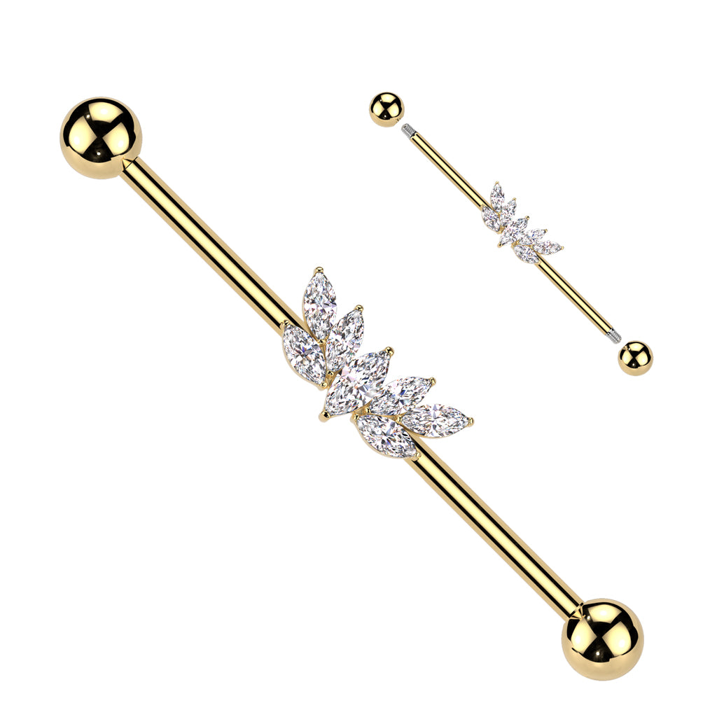 Marquise CZ Fan Industrial Barbell - Gold