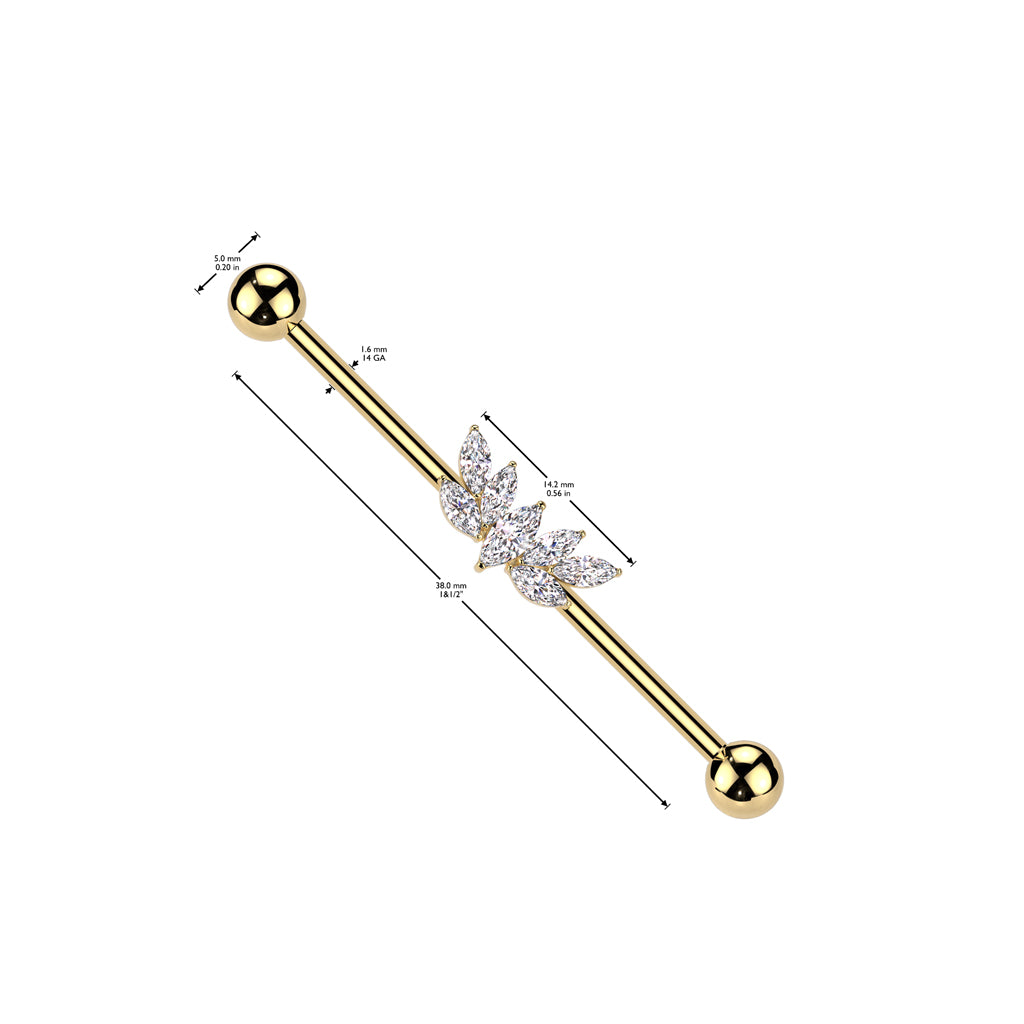 Marquise CZ Fan Industrial Barbell - Gold