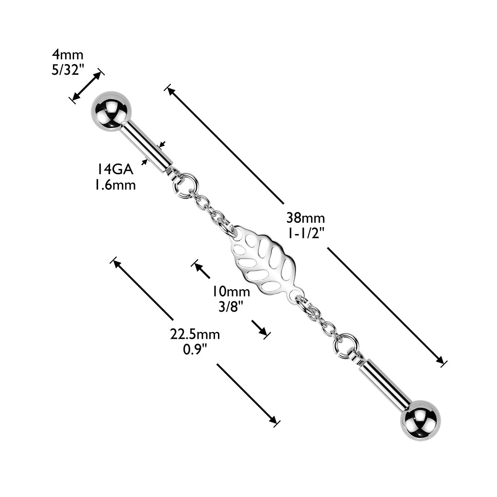 Centered Leaf Connector Chain Industrial Barbell - Gold-Industrial Barbells-3-Glitters