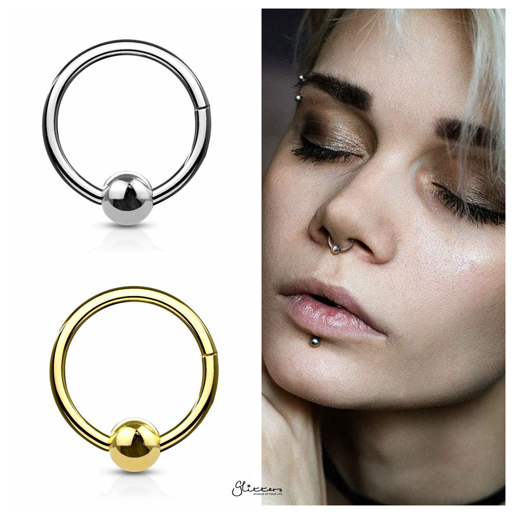 Hinged Segment Hoop Ring with Ball - Gold-Septum Rings-2-Glitters