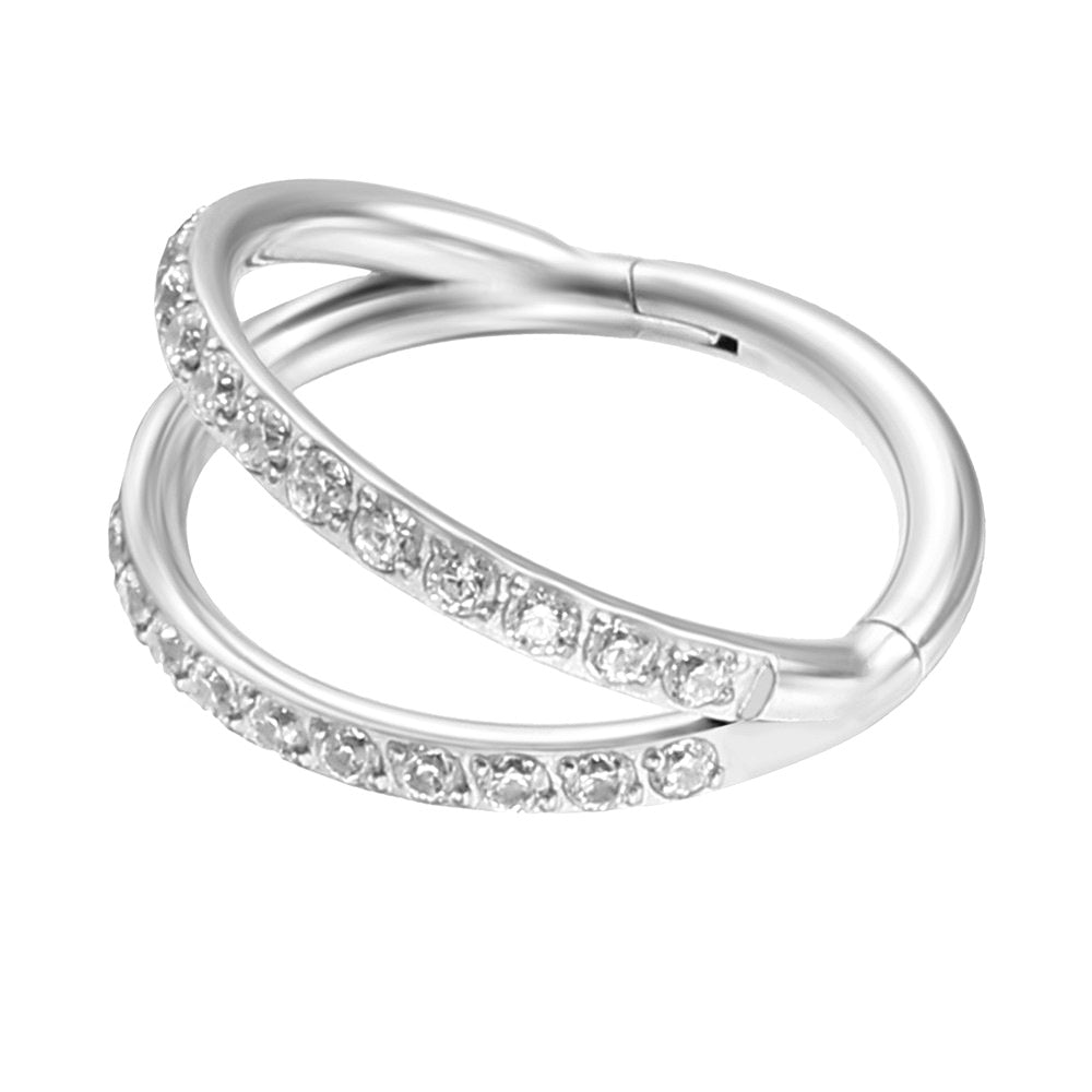 CZ Paved Double Lines Hinged Segment Hoop Ring-Septum Rings-1-Glitters