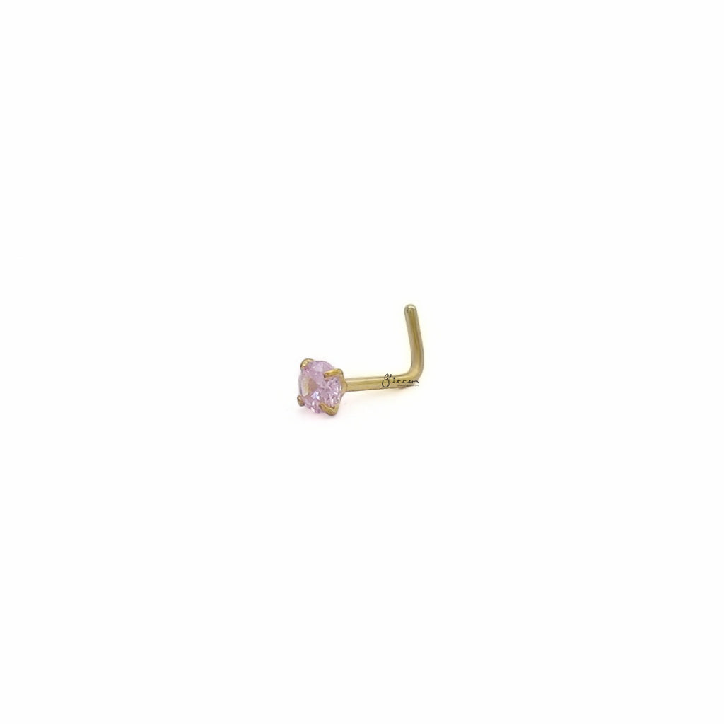 3mm Pink Round C.Z L Bend Nose Stud-Nose Studs-3-Glitters