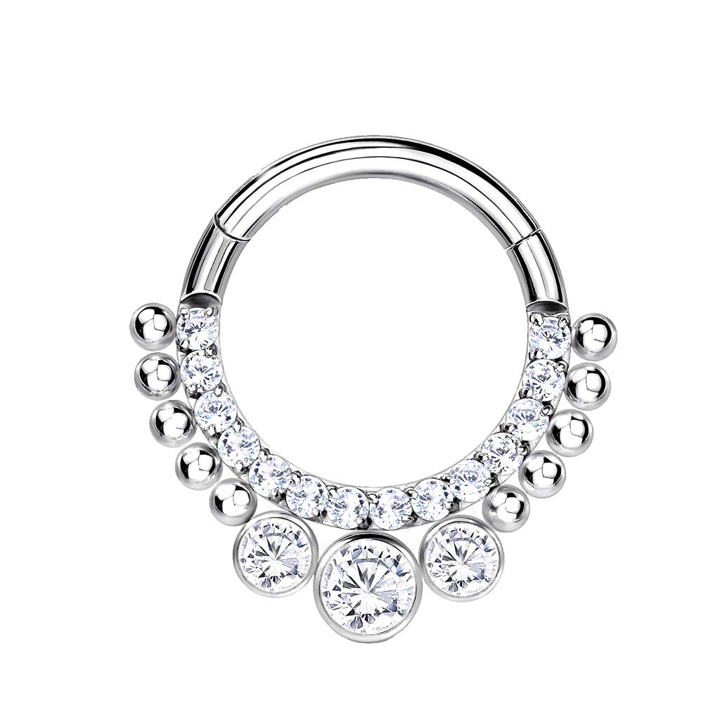 Titanium Segment Ring with CZ Paved Front and Bezel Set CZ-Septum Rings-1-Glitters
