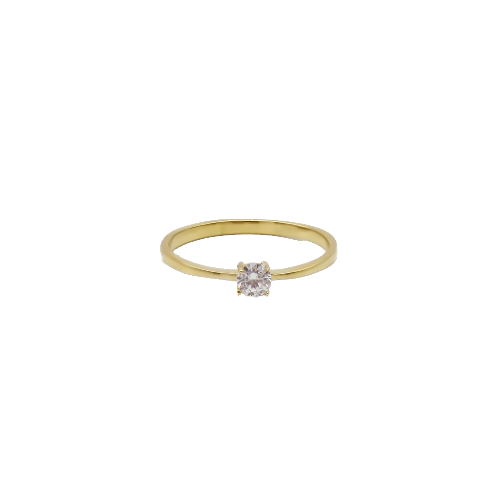Stainless Steel Single Round CZ Solitaire Ring - Gold-Stainless Steel Rings-1-Glitters