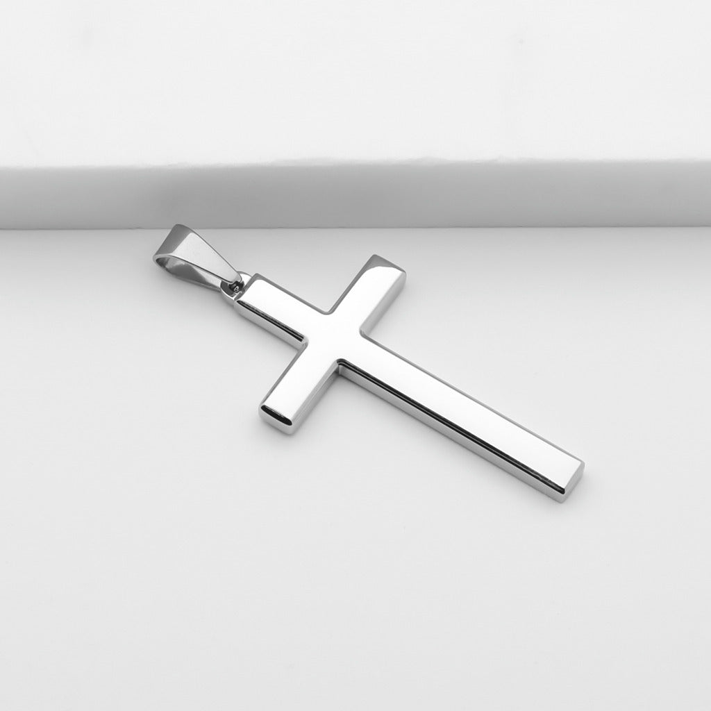 Glossy Mirror Polished Plain Cross Pendant - Silver-Pendants-3-Glitters