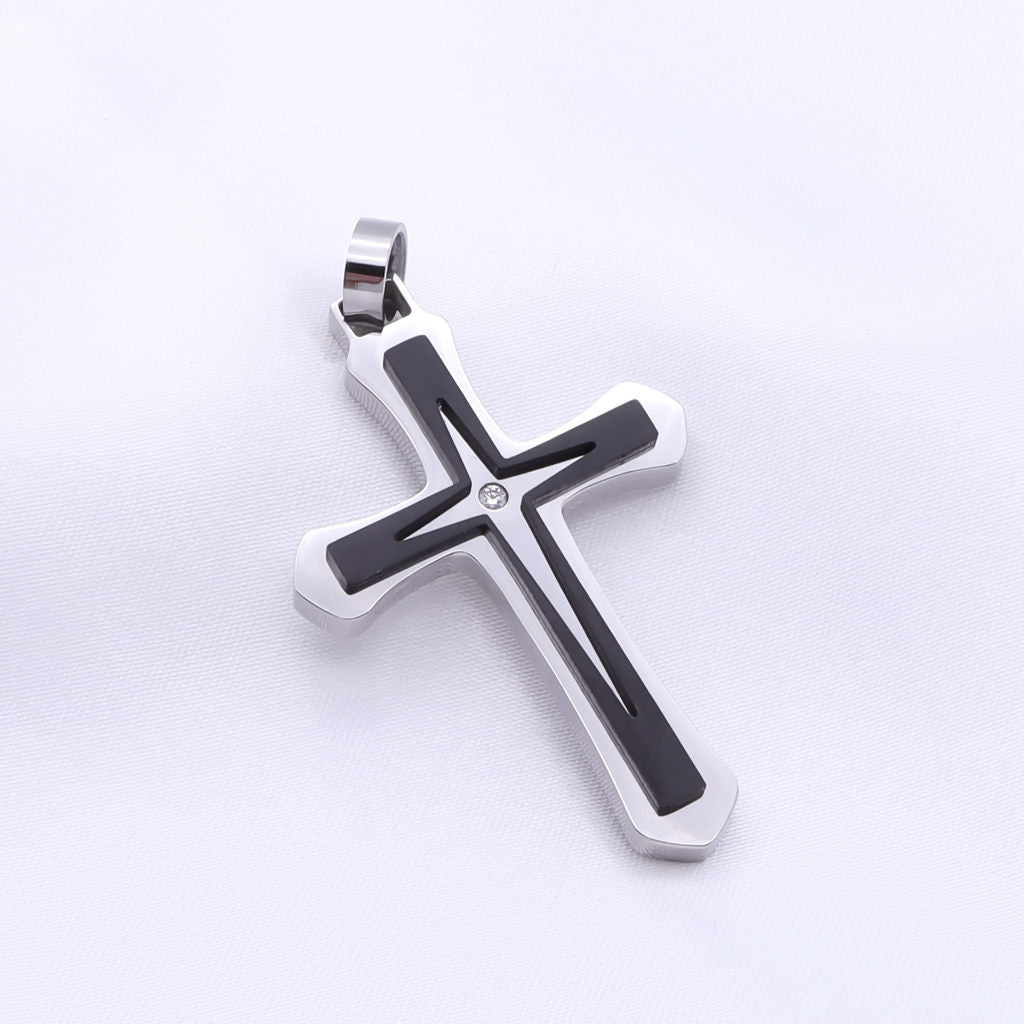 Double Layer Two-Tone Cross Pendant - Silver-Pendants-4-Glitters