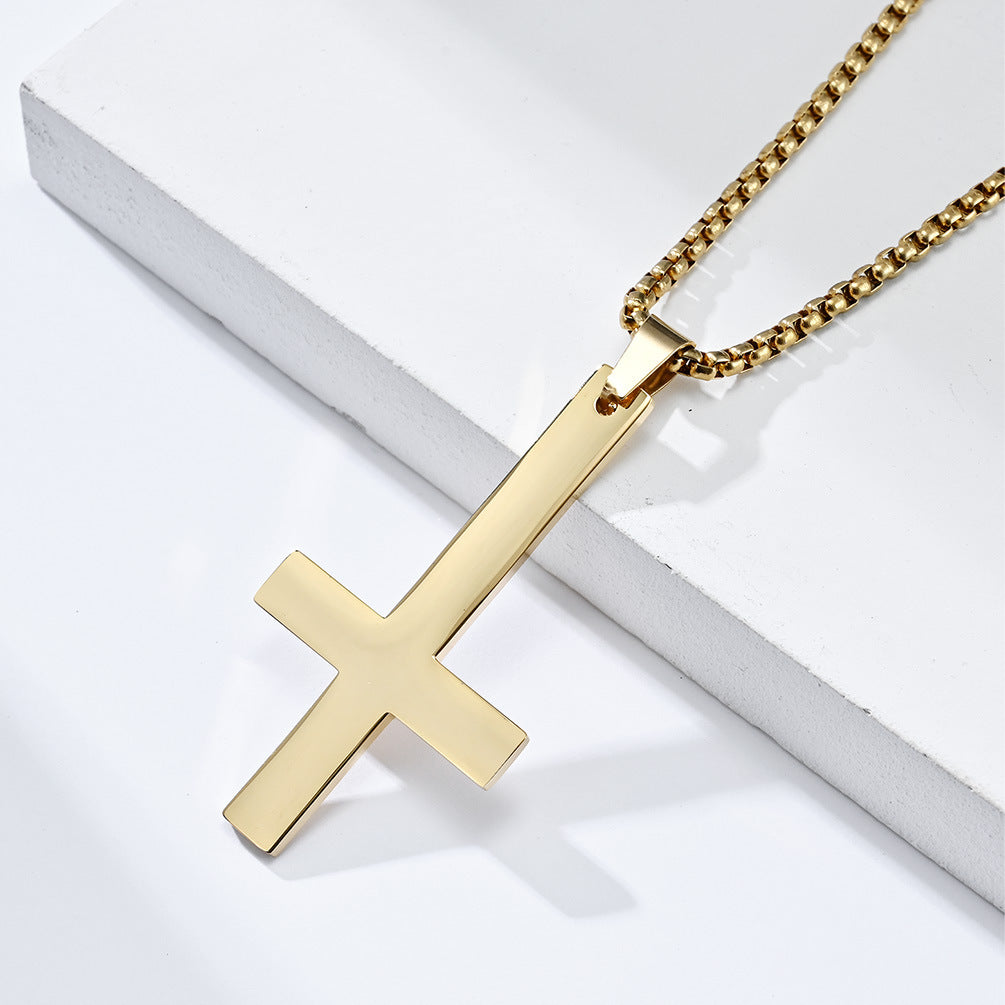 Stainless Steel Inverted Cross Pendant - Gold