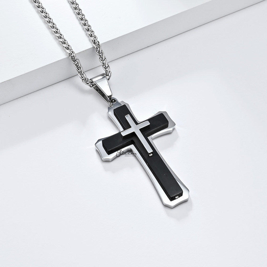 Triple Layer Two-Tone Cross Pendant - Silver-Pendants-2-Glitters