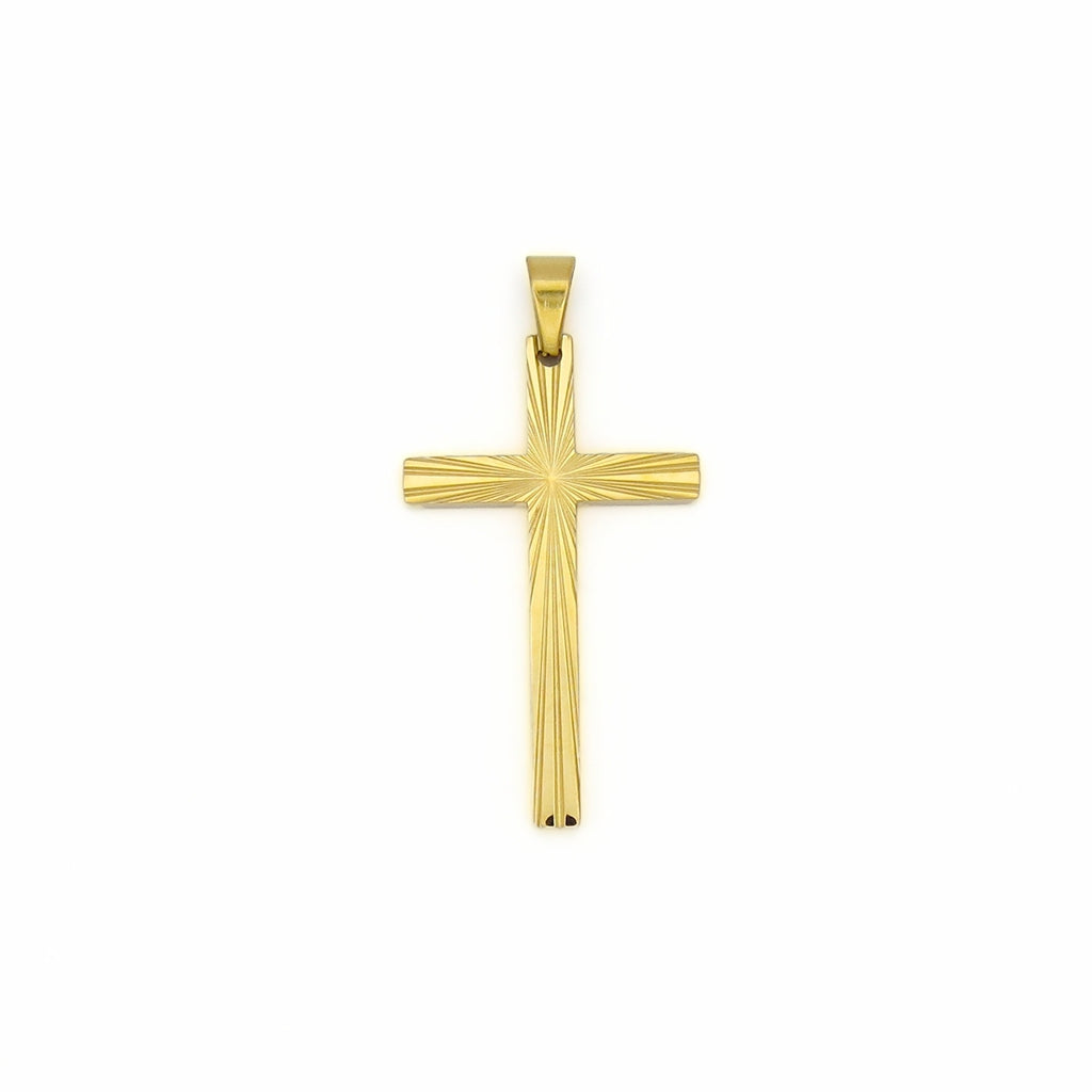 Stainless Steel Sunburst Cross Pendant - Gold