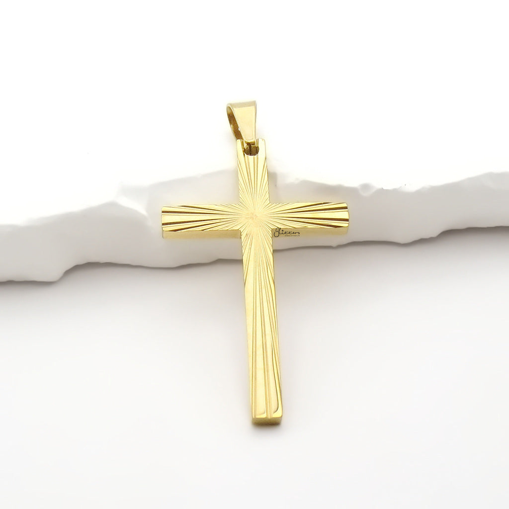 Stainless Steel Sunburst Cross Pendant - Gold