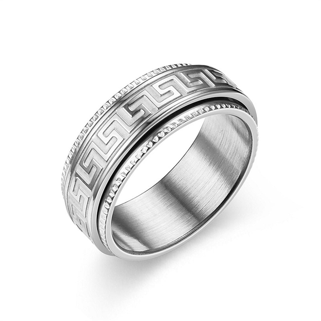 Stainless Steel Greek Key Pattern Spinner Ring-Stainless Steel Rings-1-Glitters