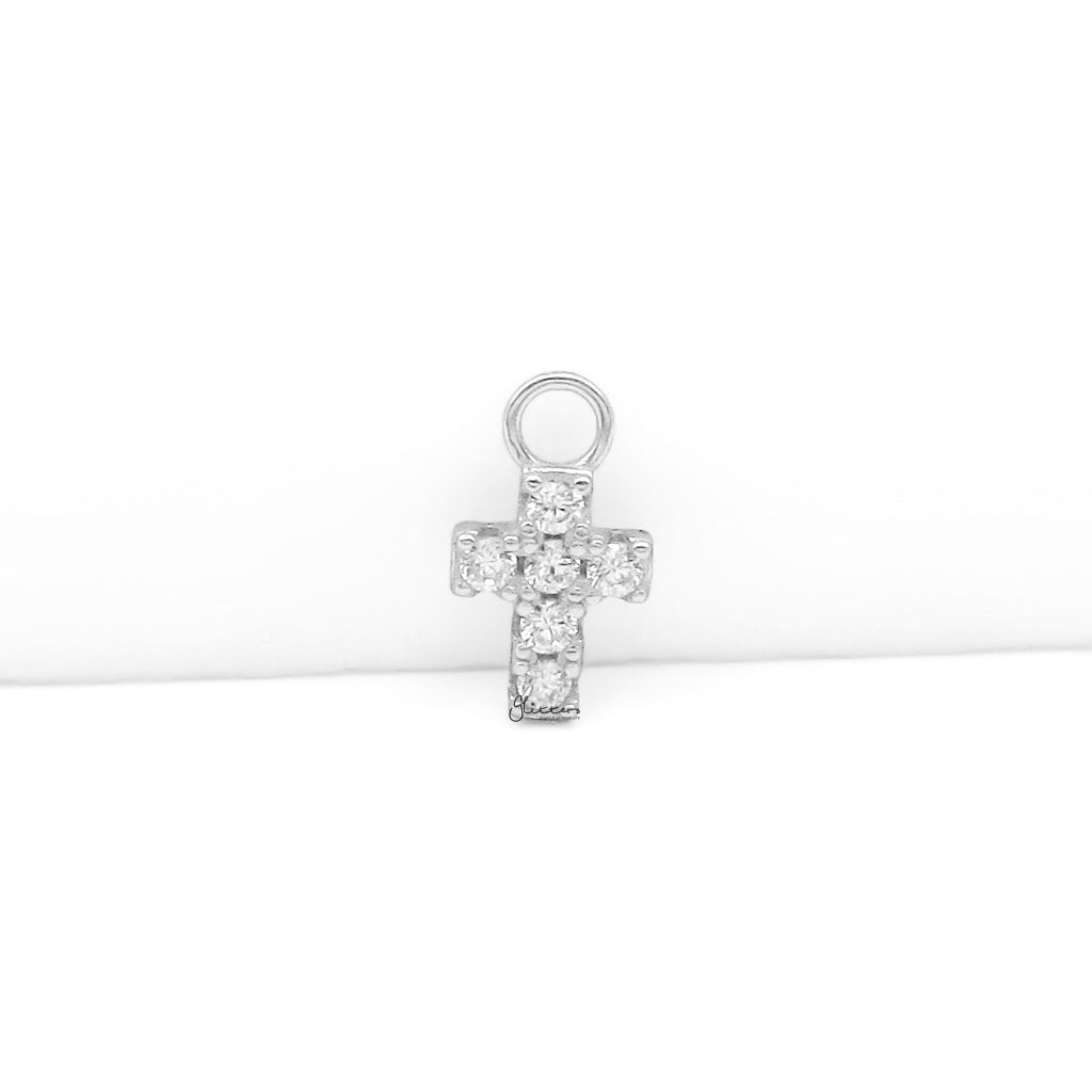 925 Sterling Silver CZ Cross Hoop Earring Dangle Charm
