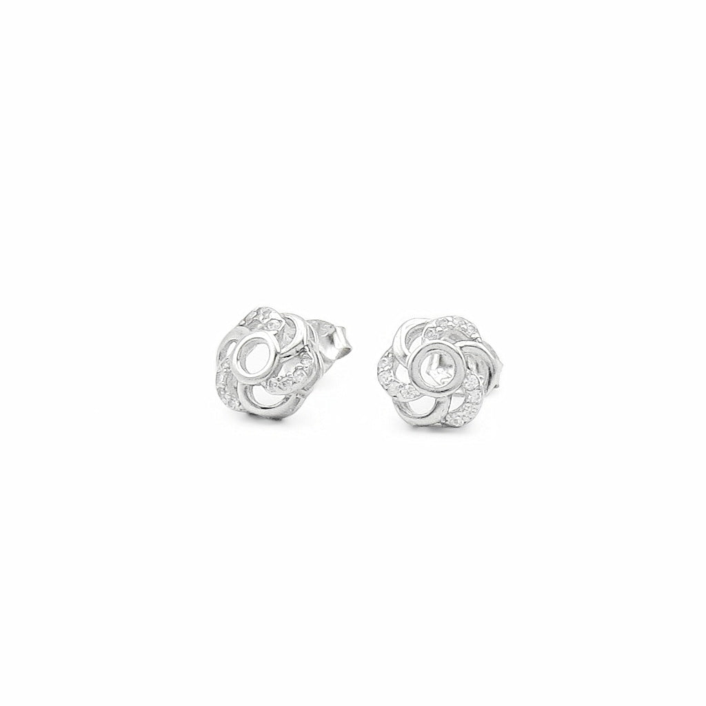 Sterling Silver Open Swirl CZ Stud Earrings