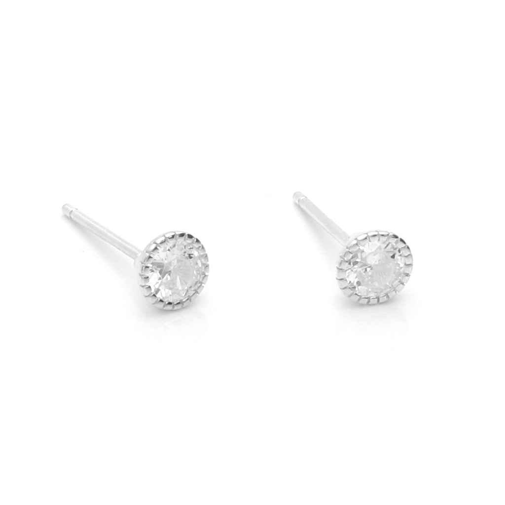 Round CZ Martini Stud Earrings - Silver-Stud Earrings-1-Glitters