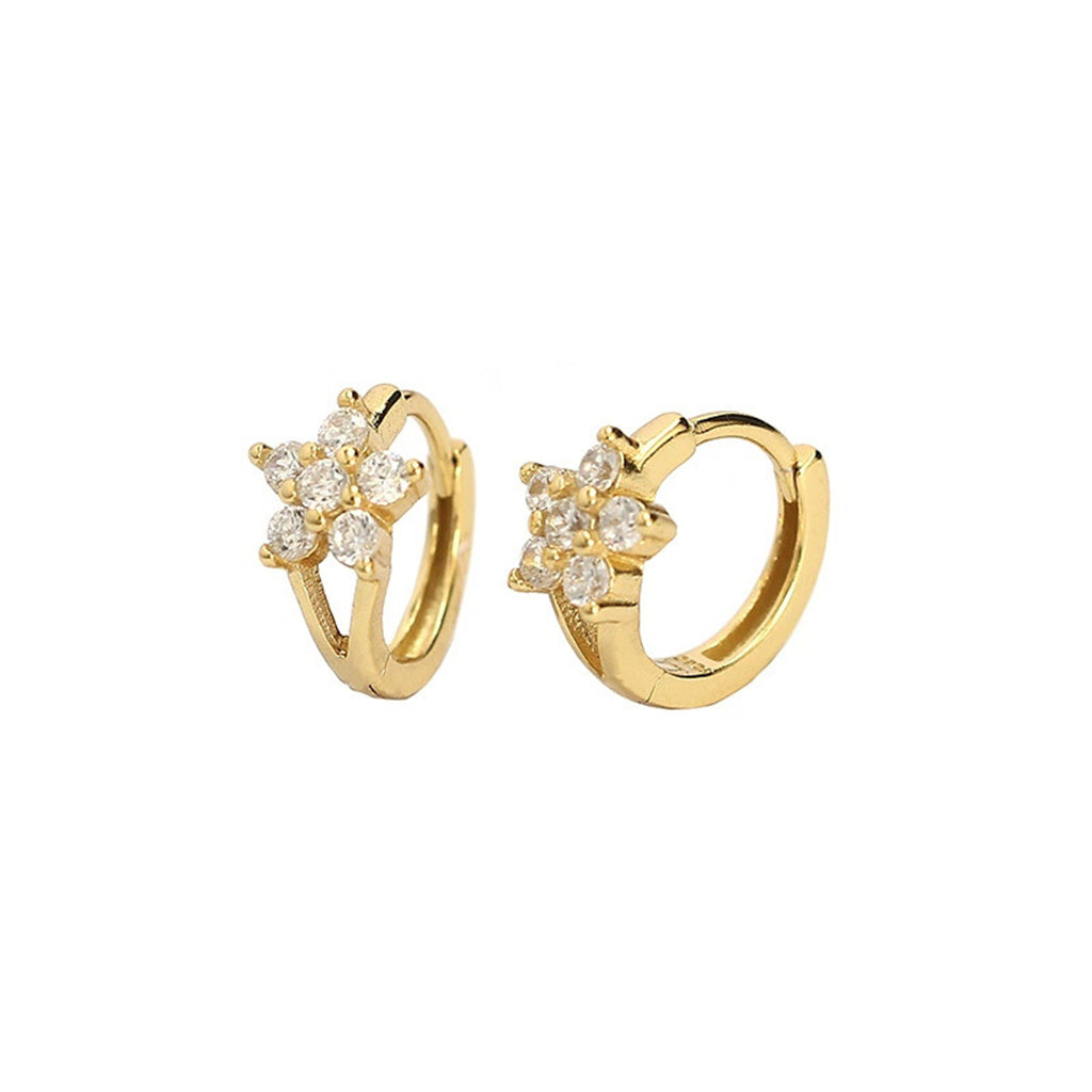 CZ Flower Huggie Hoop Earrings - Gold-Hoop Earrings-1-Glitters