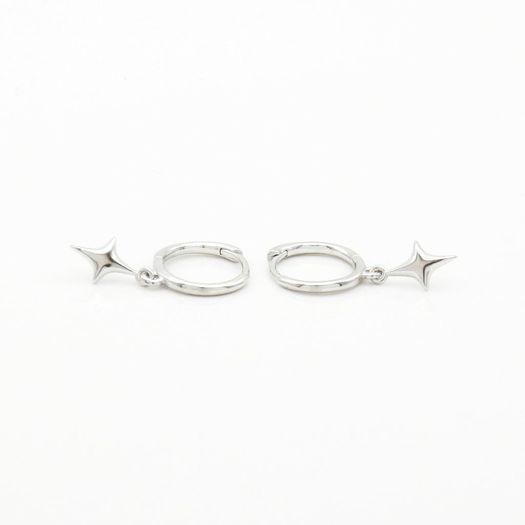3D Star Charm Sterling Silver Hoop Earrings - Silver