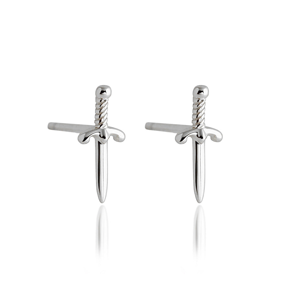 Sterling Silver Dagger Stud Earrings - Silver-Stud Earrings-1-Glitters