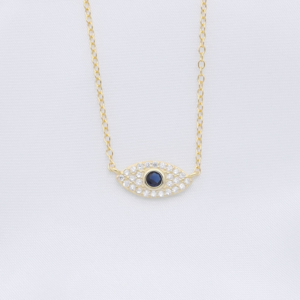 Sterling Silver Evil Eye Necklace - Gold-Sterling Silver Necklaces-1-Glitters