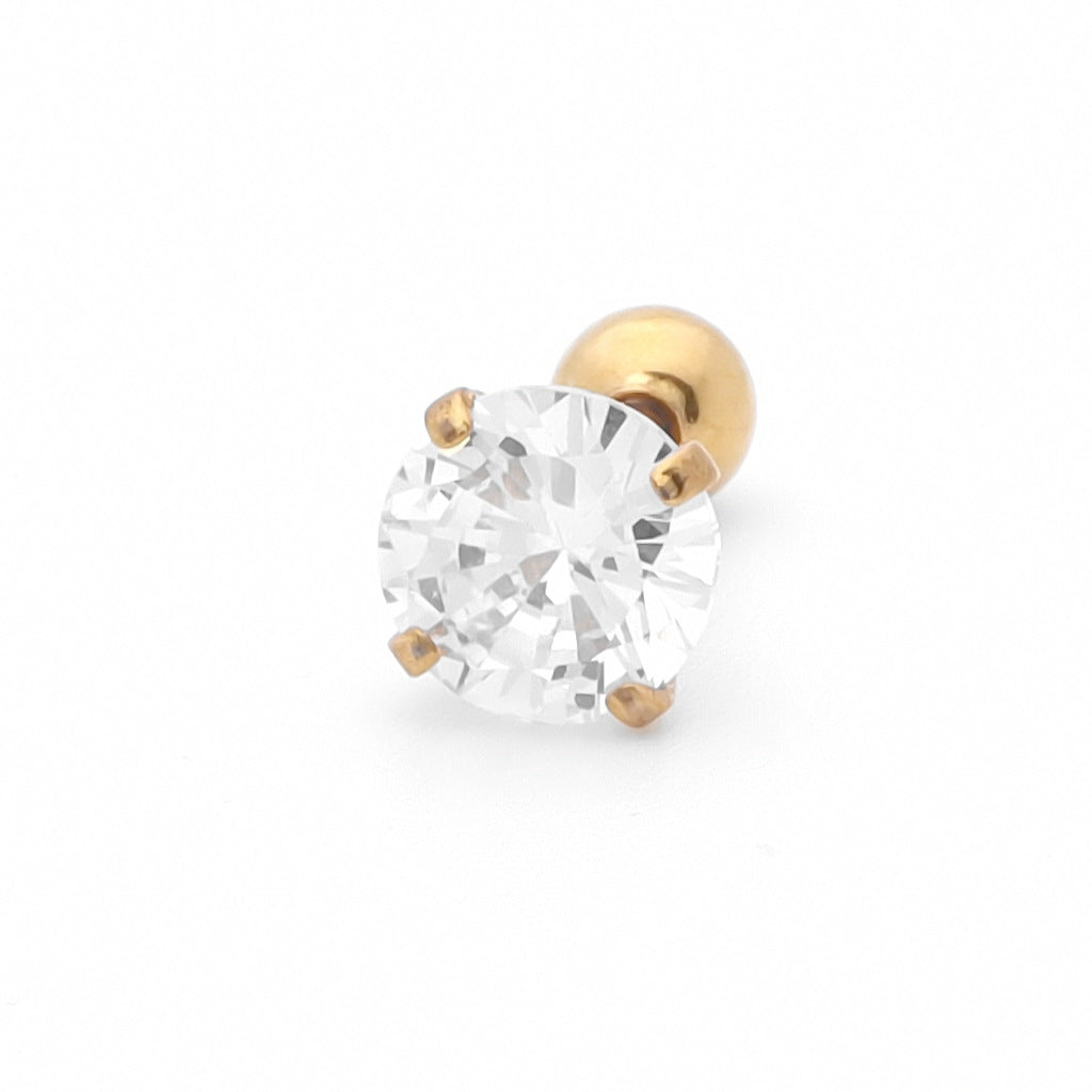 Prong Set Round CZ Studs - Gold-Tragus | Cartilage | Daith | Conch-1-Glitters