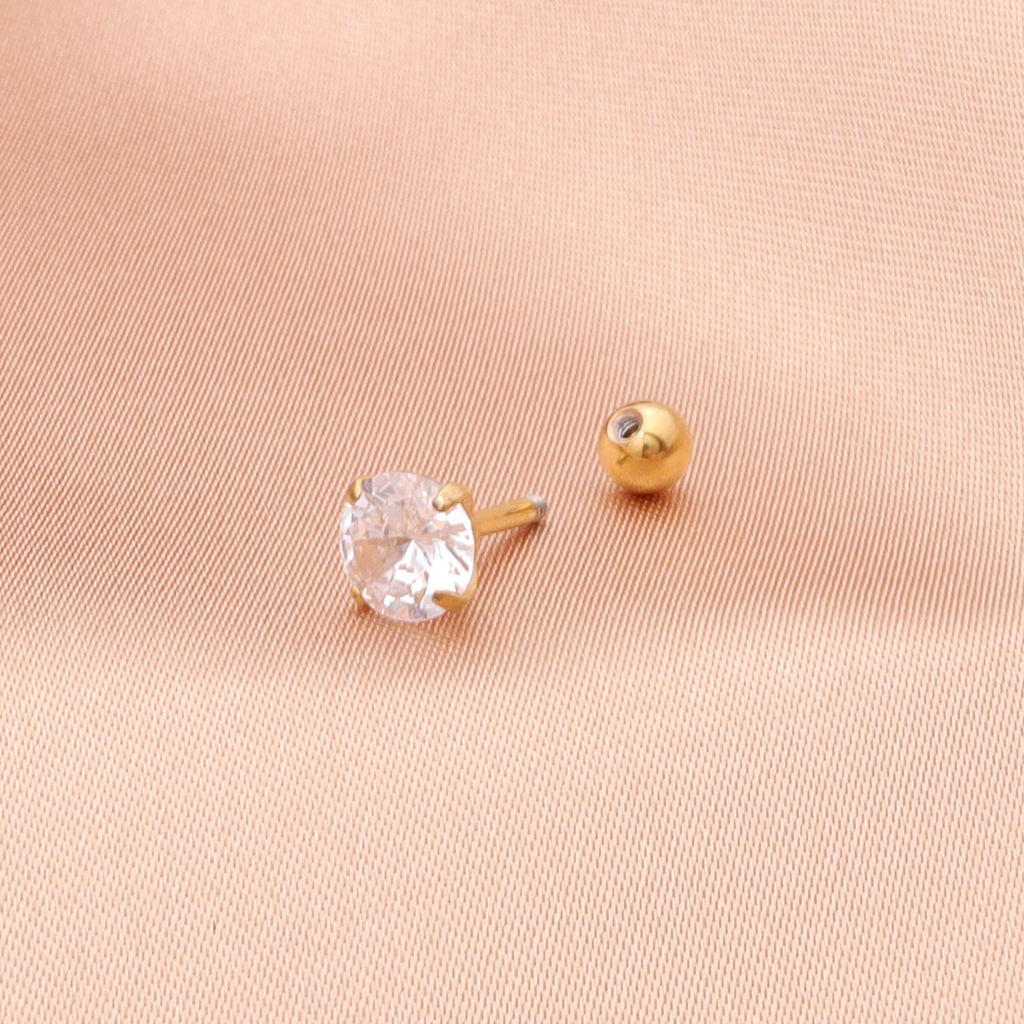 Prong Set Round CZ Studs - Gold-Tragus | Cartilage | Daith | Conch-3-Glitters