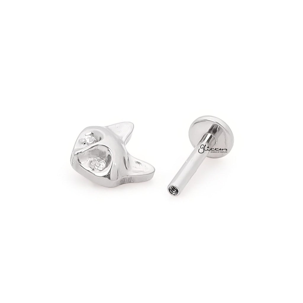 Fox Head Top Internally Threaded Flat Back Stud-Tragus | Cartilage | Daith | Conch-4-Glitters