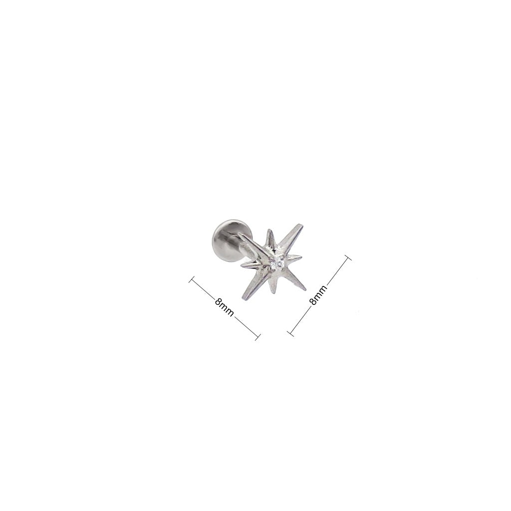 Starburst CZ Centre Threadless Titanium Flat Back Stud Earring