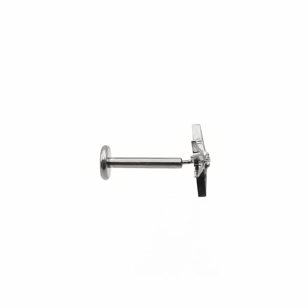 Starburst CZ Centre Threadless Titanium Flat Back Stud Earring