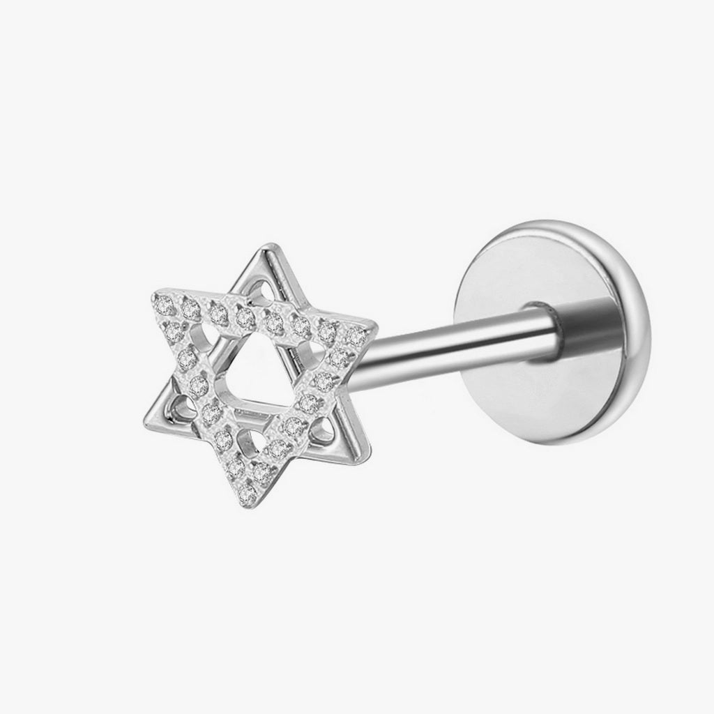 Star of David Titanium Flat Back Stud Earrings-Tragus | Cartilage | Daith | Conch-1-Glitters