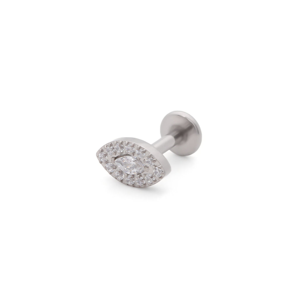 Marquise CZ Halo Titanium Flat Back Stud Earrings-Tragus | Cartilage | Daith | Conch-1-Glitters