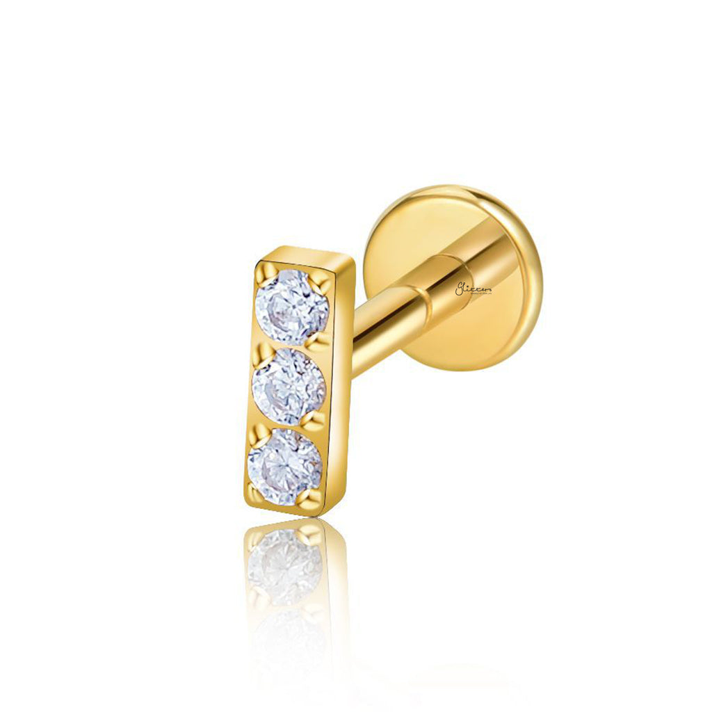 3 CZ Bar Titanium Flat Back Stud Earring-Tragus | Cartilage | Daith | Conch-2-Glitters