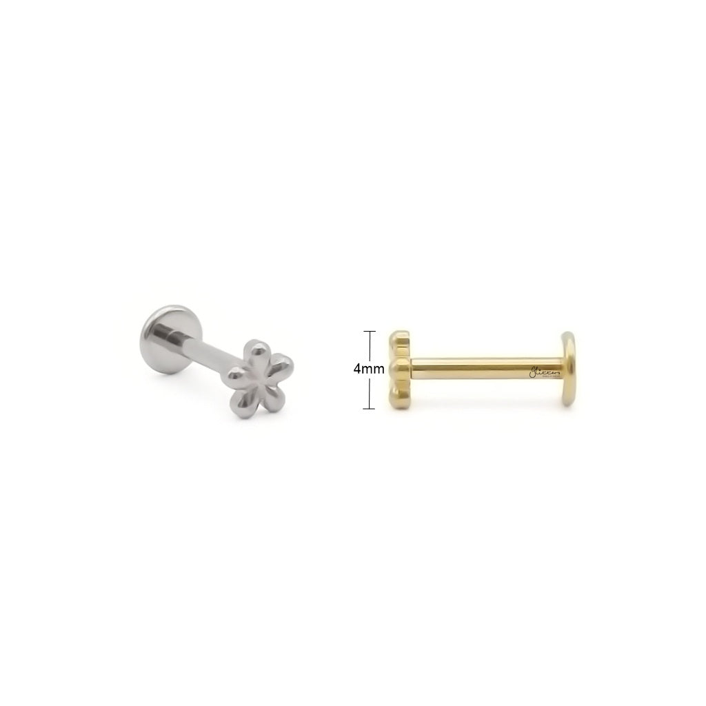 Dainty 5-Petal Flower Titanium Flat Back Stud Earring-Tragus | Cartilage | Daith | Conch-4-Glitters