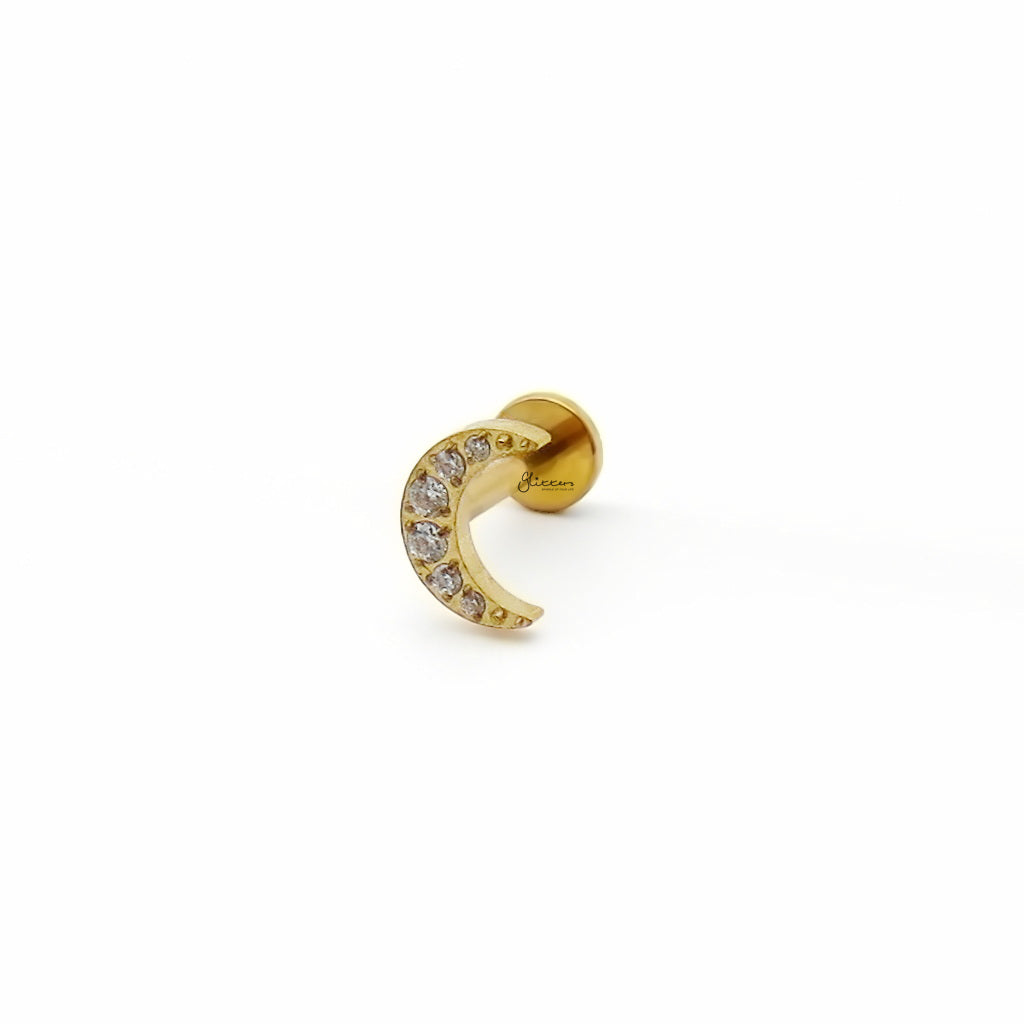 C.Z Crescent Moon Titanium Flat Back Stud Earring