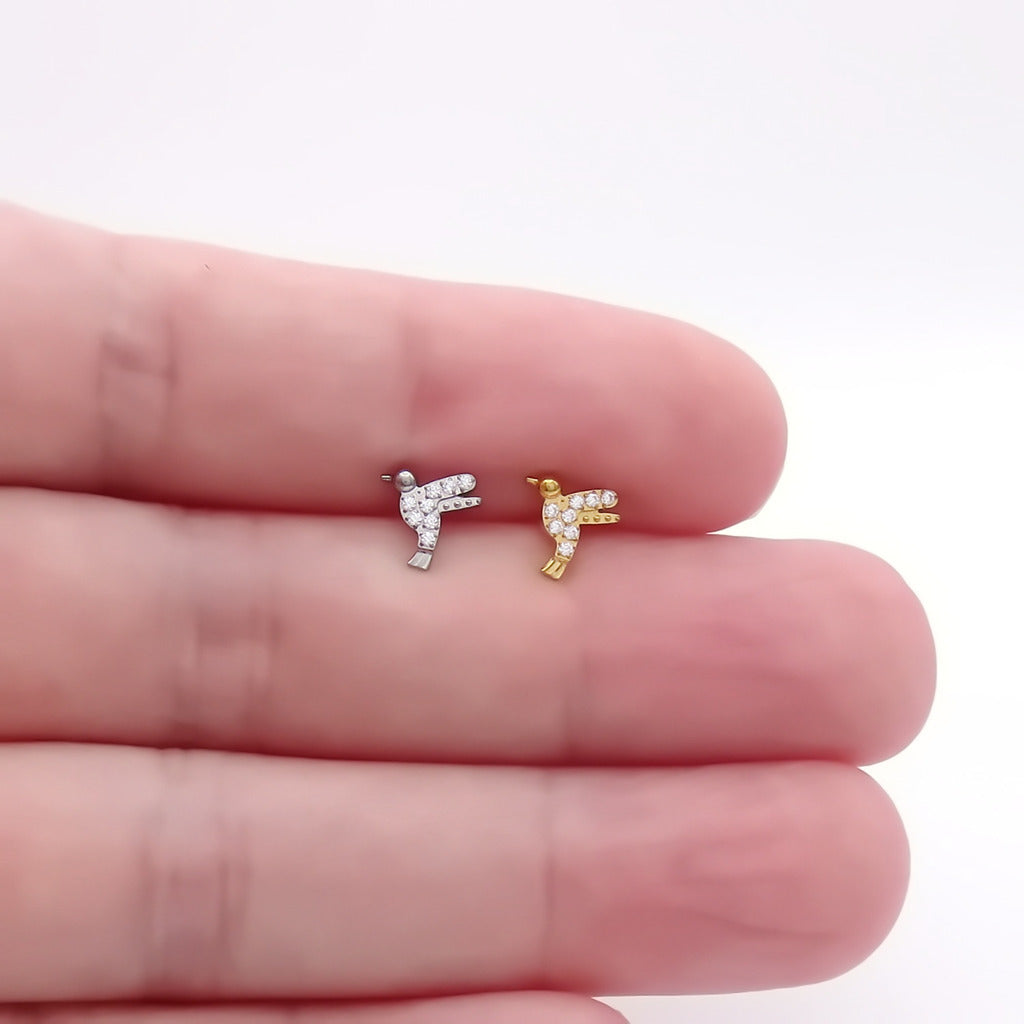 CZ Hummingbird Titanium Flat Back Stud Earring