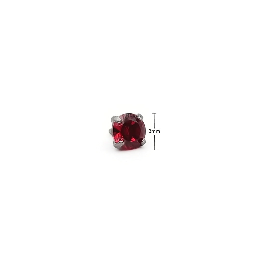 Round CZ Top Titanium Flat Back Stud Earring - Red