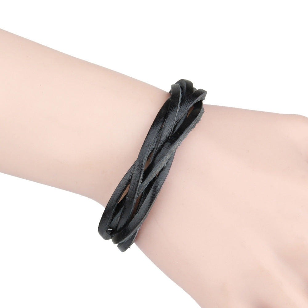 Multilayer Black Leather Bracelet-Leather Bracelets-2-Glitters