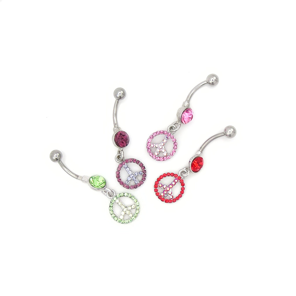Crystal Peace Sign Belly Button Rings-Belly Rings-1-Glitters