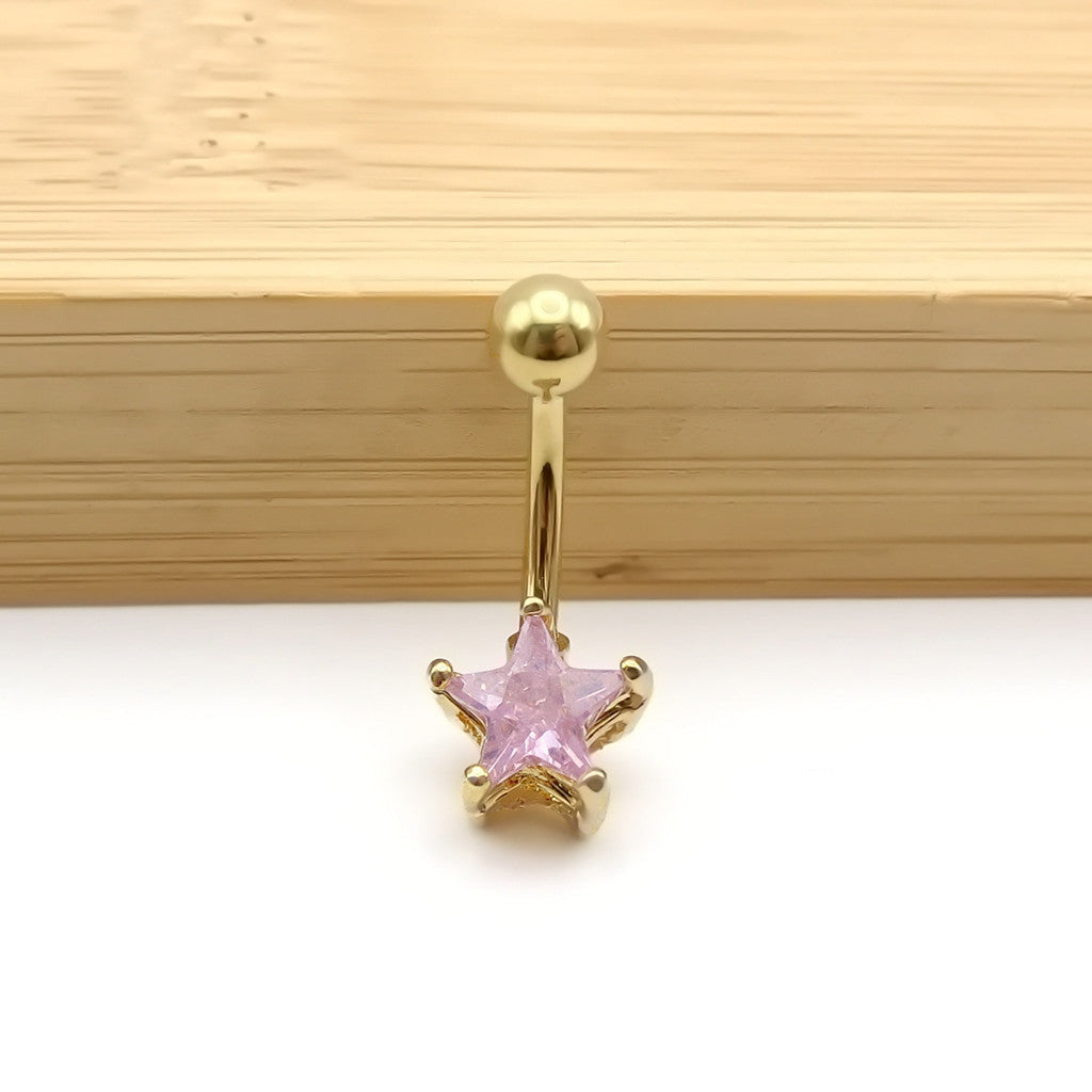 Gold Plated Star CZ Belly Button Rings-Belly Rings-2-Glitters