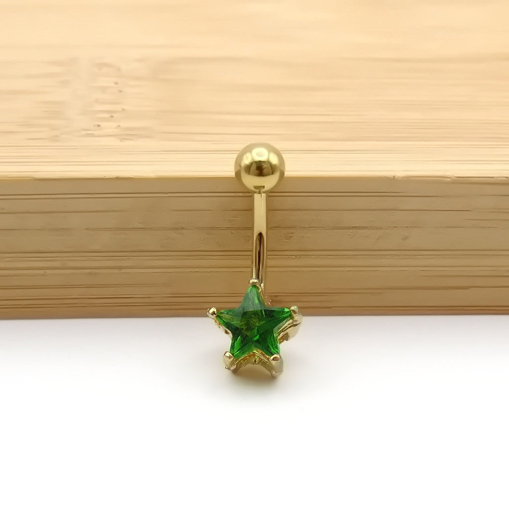 Gold Plated Star CZ Belly Button Rings-Belly Rings-1-Glitters