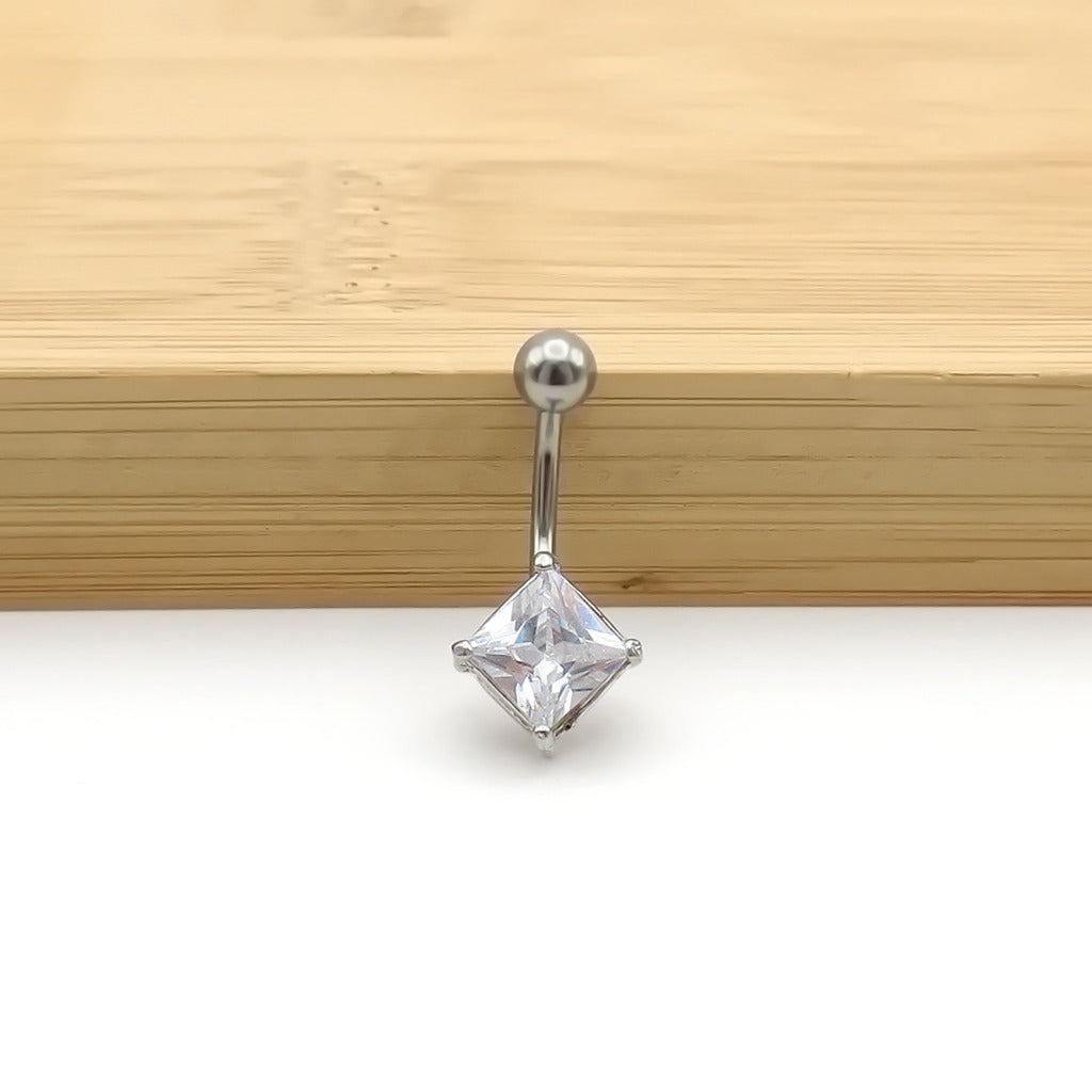 Square CZ Belly Button Rings-Belly Rings-1-Glitters