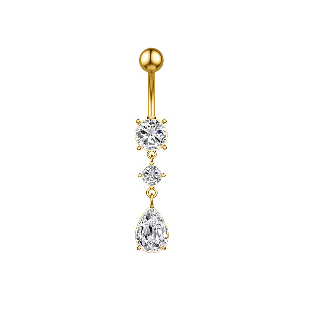 Teardrop CZ Dangle Belly Button Navel Ring - Gold-Belly Rings-1-Glitters