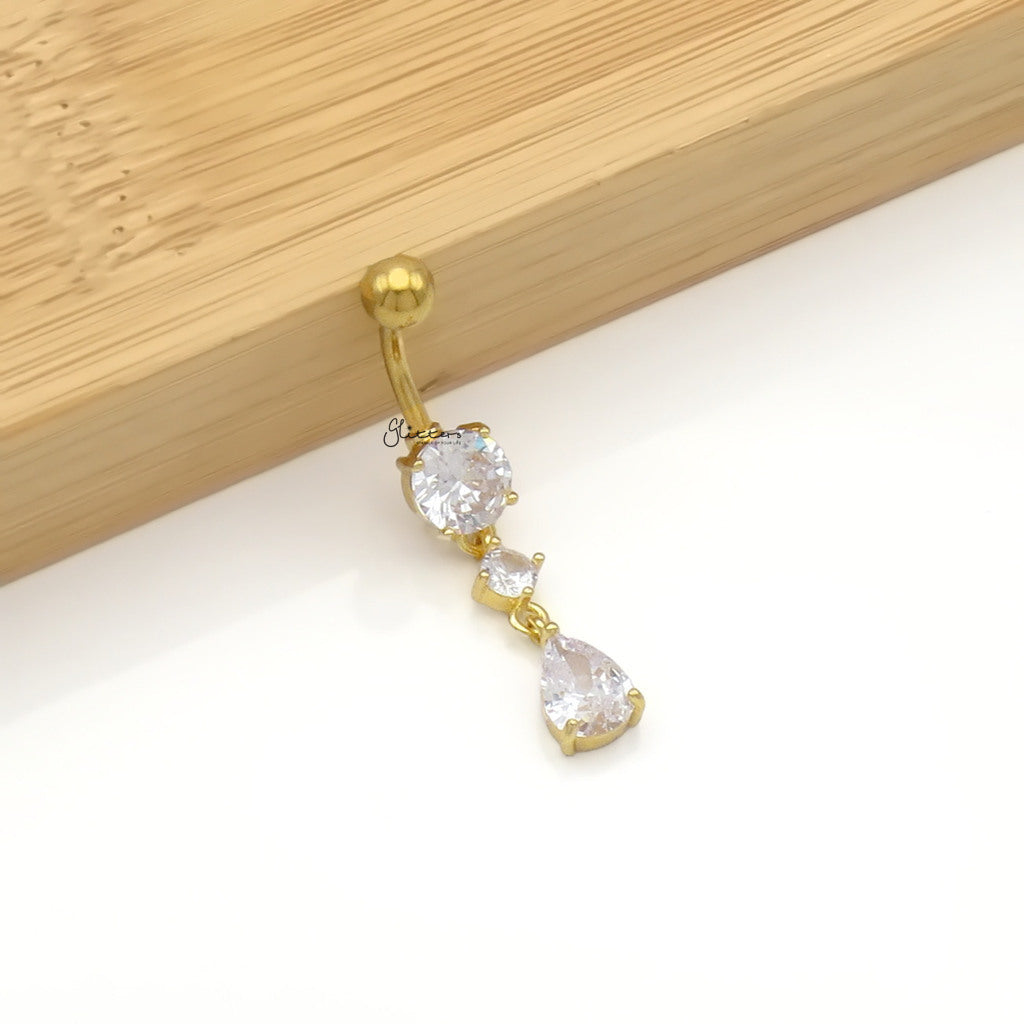 Teardrop CZ Dangle Belly Button Navel Ring - Gold-Belly Rings-2-Glitters
