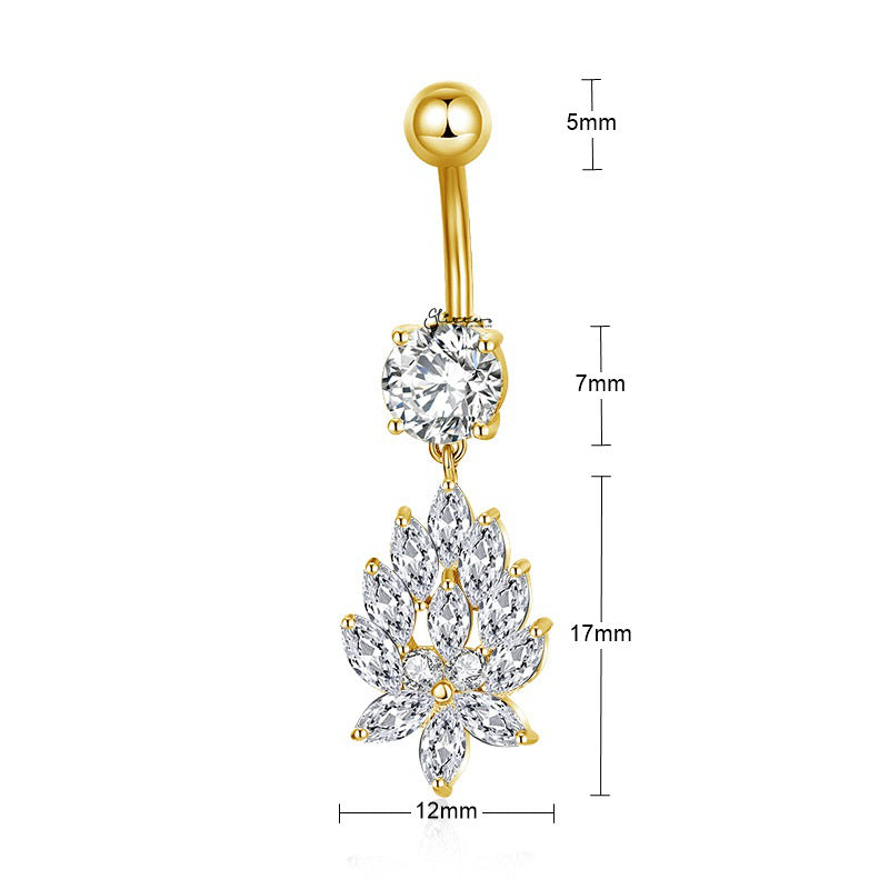 CZ Flower Dangle Belly Button Navel Ring - Gold-Belly Rings-3-Glitters