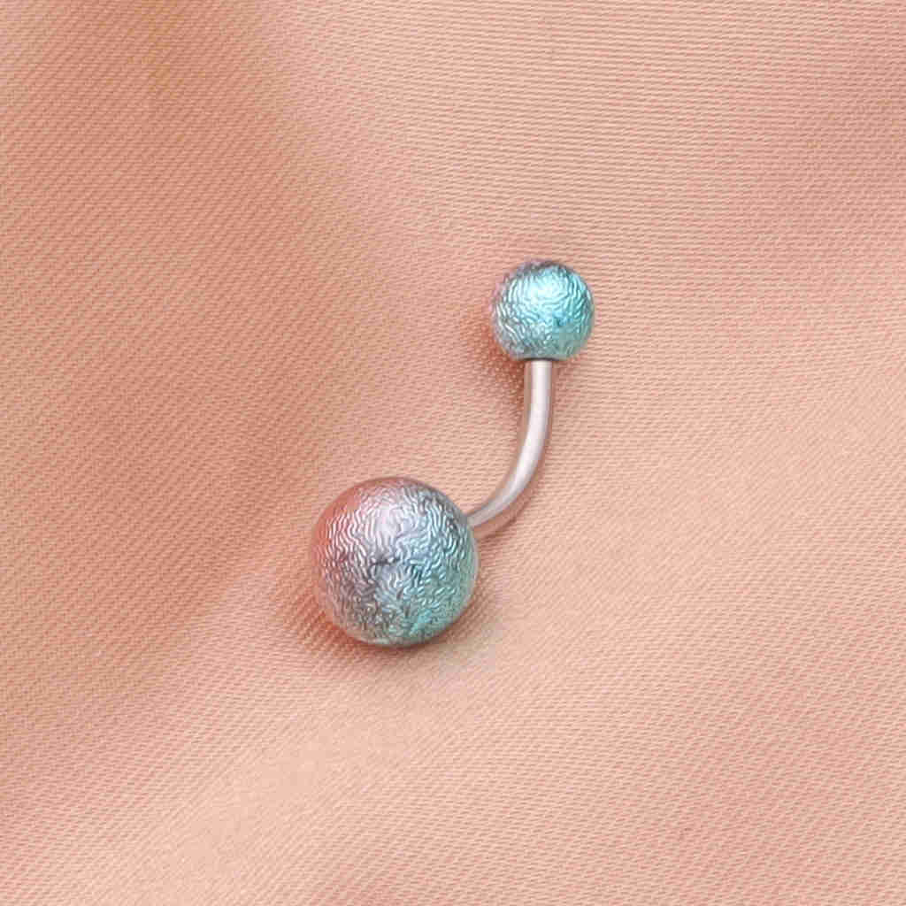 Multi Colour Acrylic Balls Belly Button Navel Ring - Aqua/Pink-Belly Rings-2-Glitters