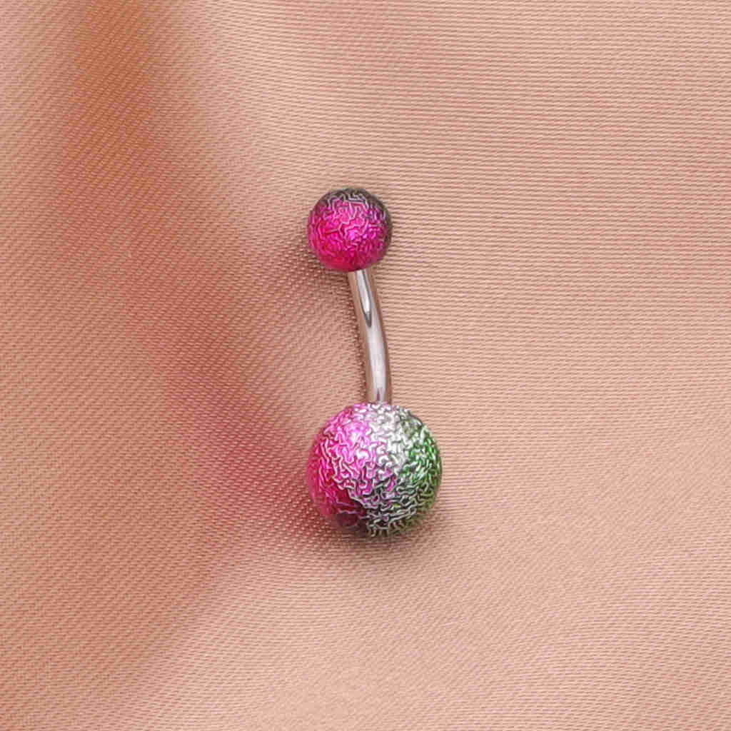 Multi Colour Acrylic Balls Belly Button Navel Ring - Green/Hot Pink-Belly Rings-2-Glitters