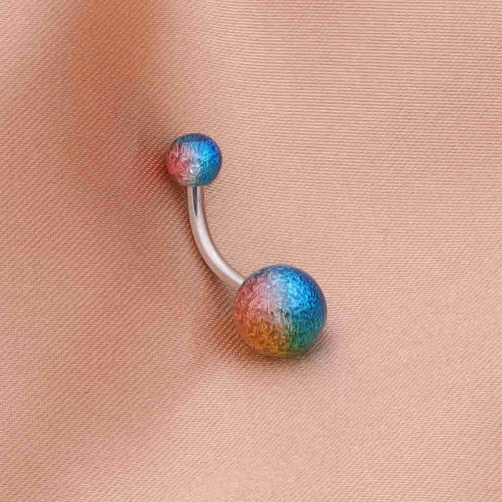 Multi Colour Acrylic Balls Belly Button Navel Ring - Blue/Green-Belly Rings-2-Glitters