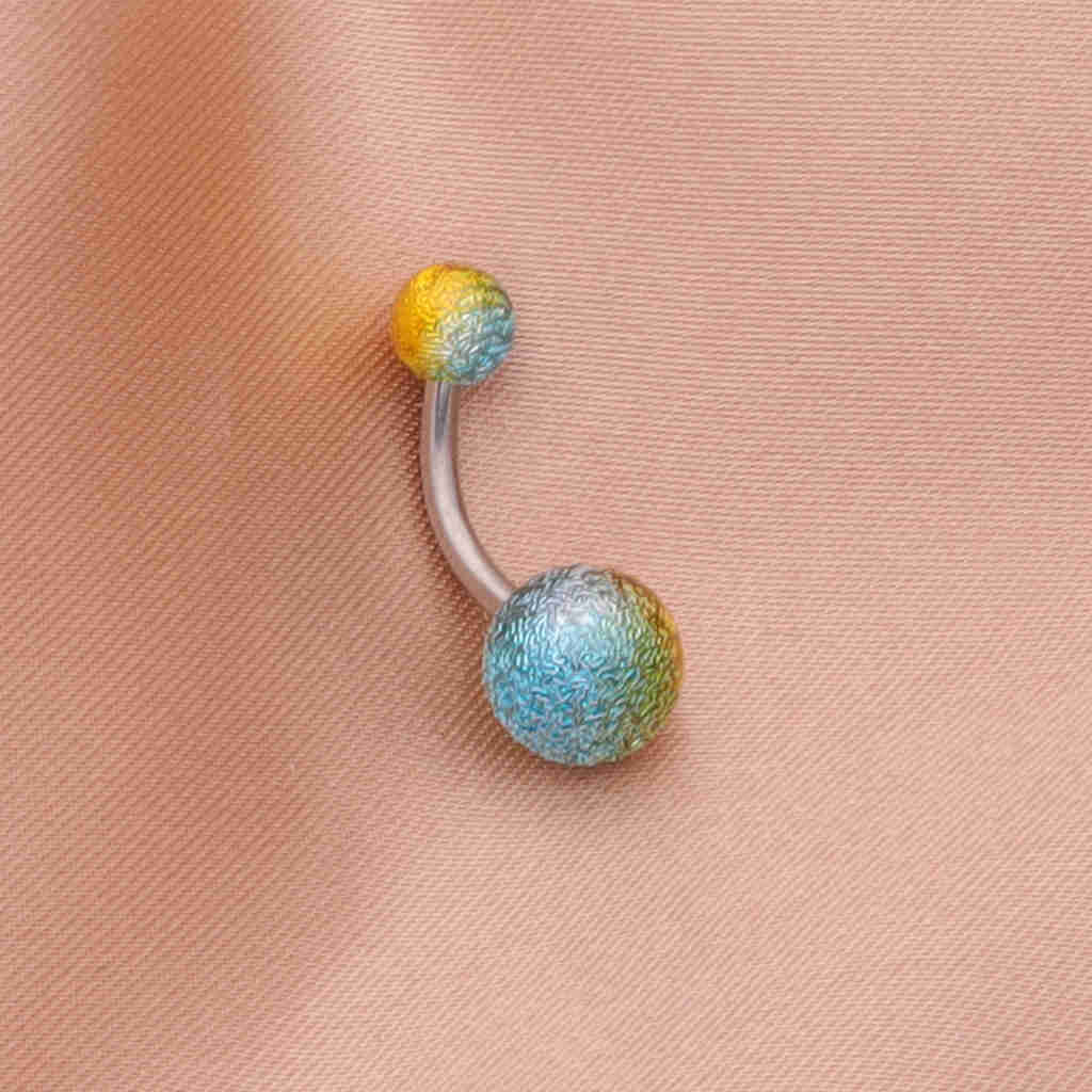 Multi Colour Acrylic Balls Belly Button Navel Ring - Gold/Aqua-Belly Rings-2-Glitters