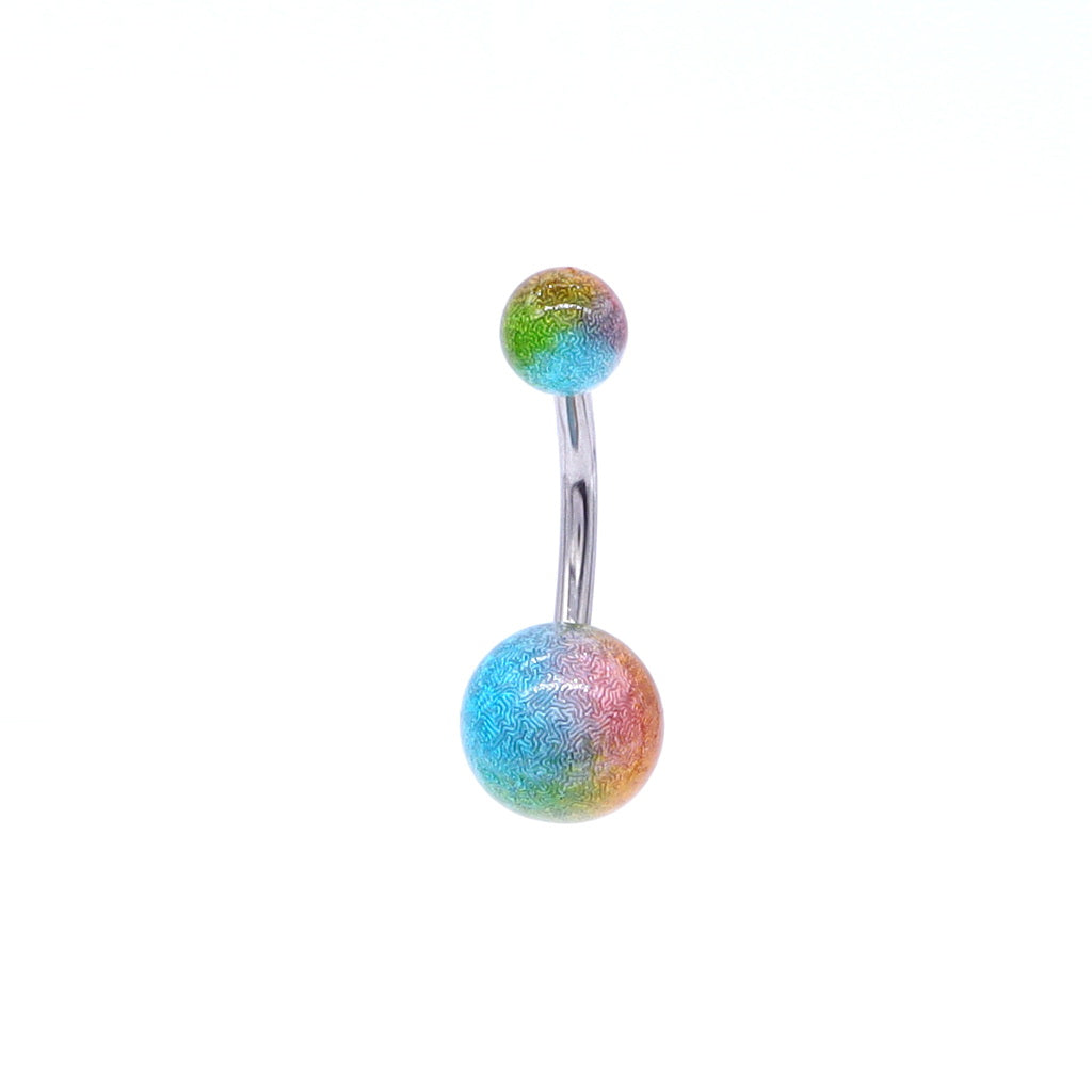 Multi Colour Acrylic Balls Belly Button Navel Ring - Gold/Aqua-Belly Rings-1-Glitters