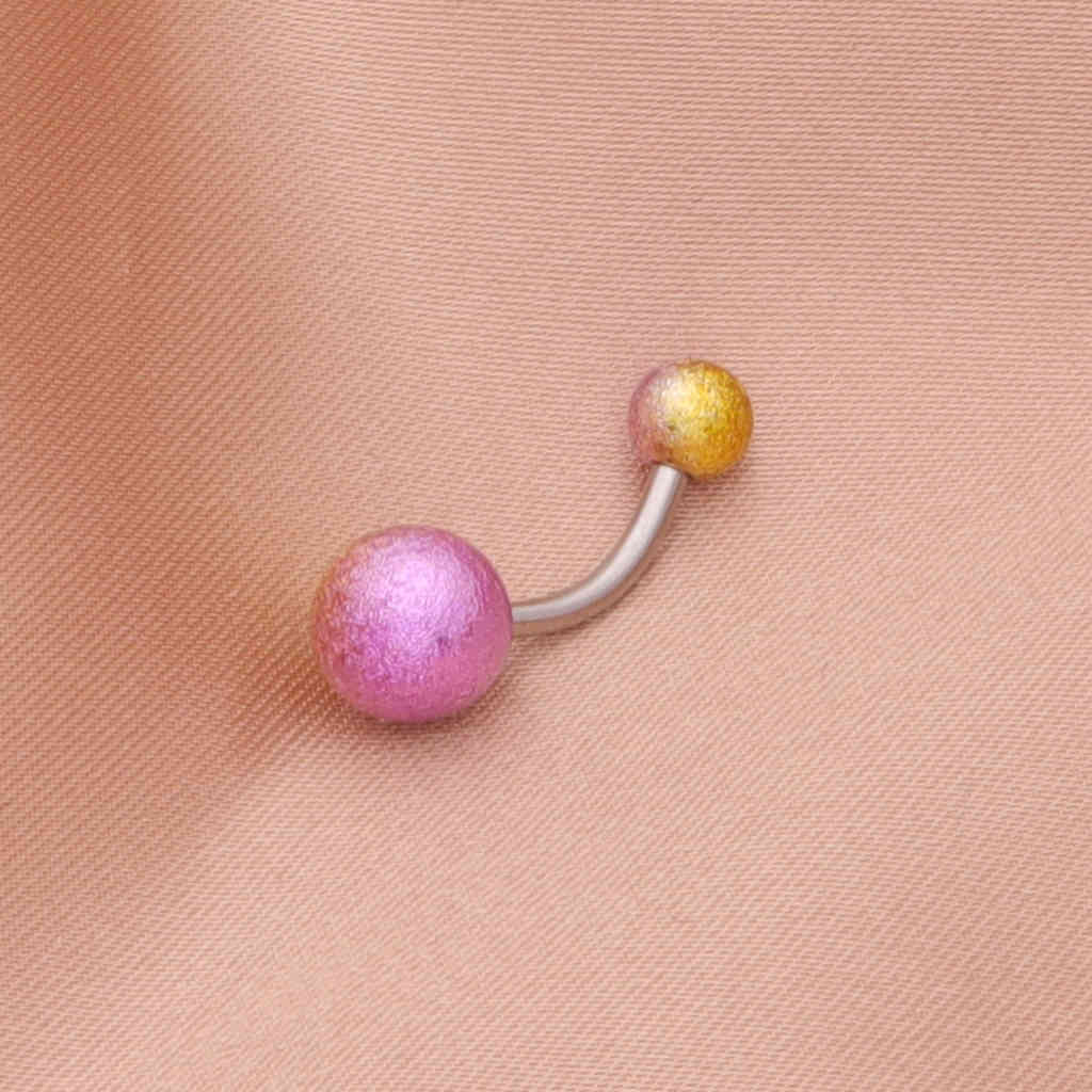 Multi Colour Acrylic Balls Belly Button Navel Ring - Gold/Purple-Belly Rings-2-Glitters