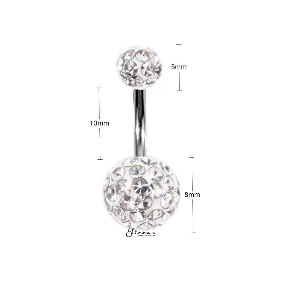 Epoxy Covered Crystal Paved Balls Belly Button Ring - Clear-Belly Rings-2-Glitters